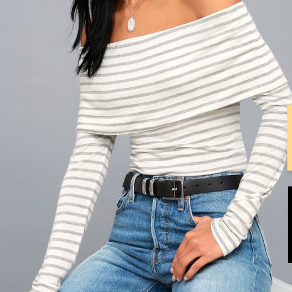 Long sleeve white off the shoulder shirt